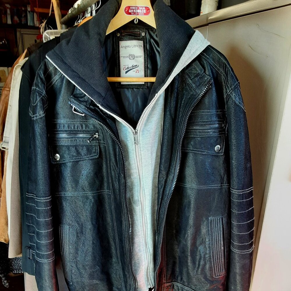 Vintage Angelo Litrico Men’s Retro Leather Hooded Coat